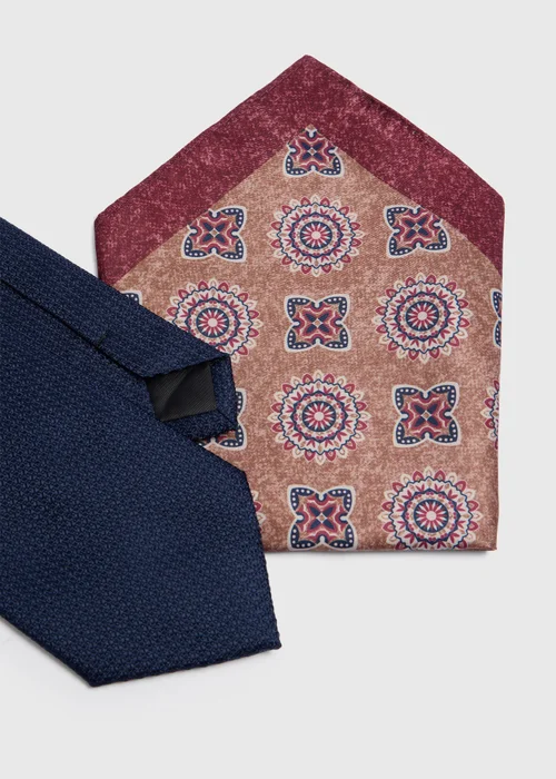 Taylor & Wright Navy Tie and Geometric Pocket Square - One Size Image 1