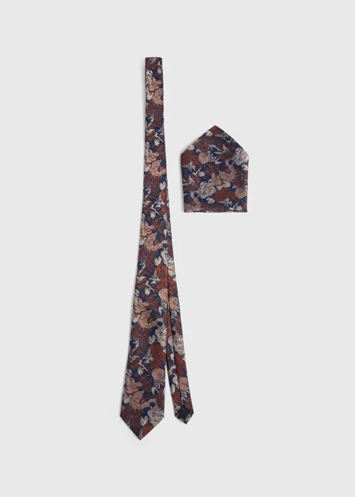 Taylor & Wright Navy Rust Floral Tie & Pocket Square - One Size Image 1
