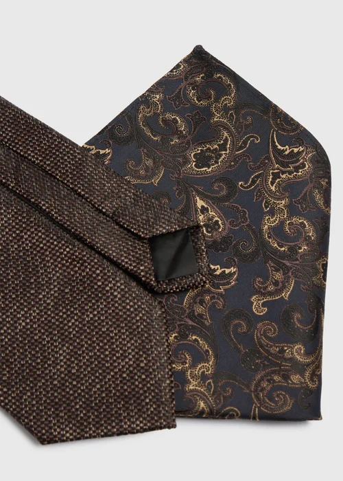 Taylor & Wright Brown Patterned Tie & Pocket Square - One Size Image 2