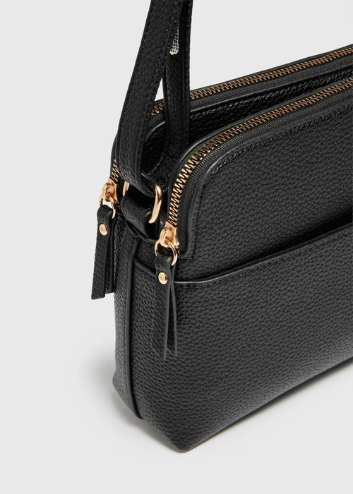 Black Triple Compartment Crossbody Bag - One Size Image 2