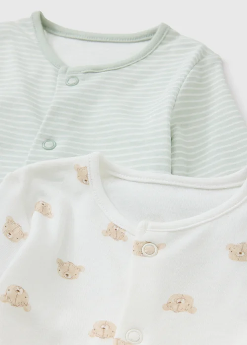2 Pack Green Bear Sleepsuits (0-23mths) - First Size Image 2