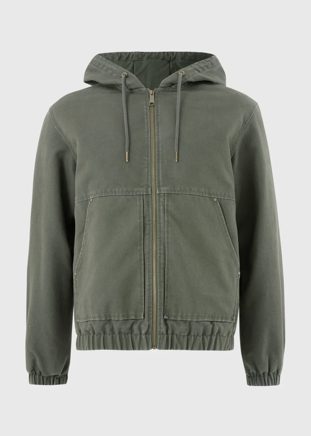 Khaki Hooded Chore Canvas Jacket - XS Image 4