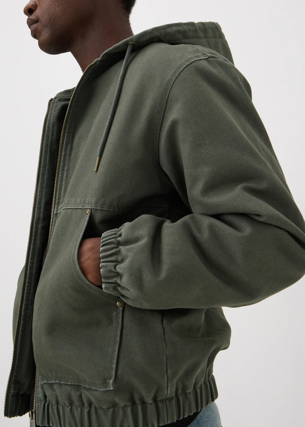 Khaki Hooded Chore Canvas Jacket - XS Image 3