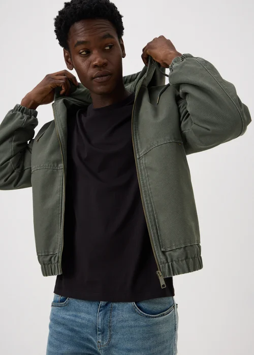 Khaki Hooded Chore Canvas Jacket - XS Image 1