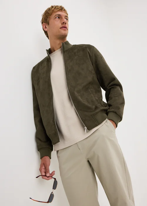 Olive Faux Suede Bomber Jacket - XS Image 1