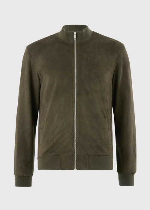 Olive Faux Suede Bomber Jacket - XS Image 4