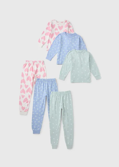 3 Pack Girls Multicolour Patterned Pyjama Sets (1-9yrs) - 1-1.5 Yrs Image 1