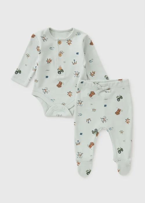 Baby Green Farmer Bodysuit & Leggings Set (0-18mths) - 0-3 months Image 1