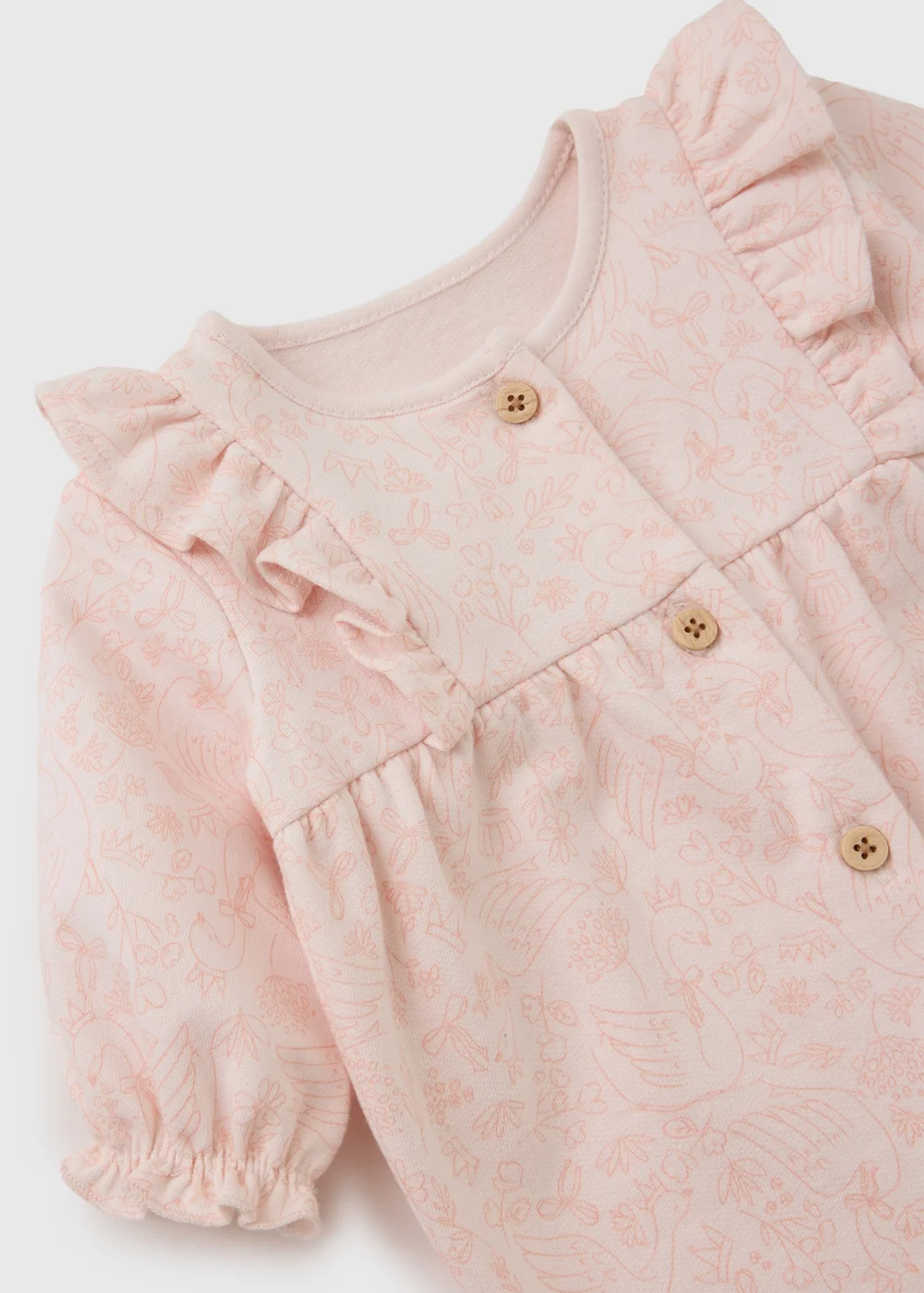 Baby Pink Floral Swan Footless Sleepsuit (0-18mths) - First Size Image 2
