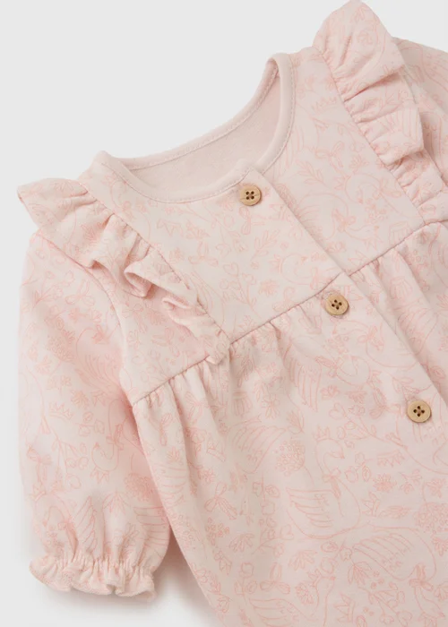 Baby Pink Floral Swan Footless Sleepsuit (0-18mths) - First Size Image 2