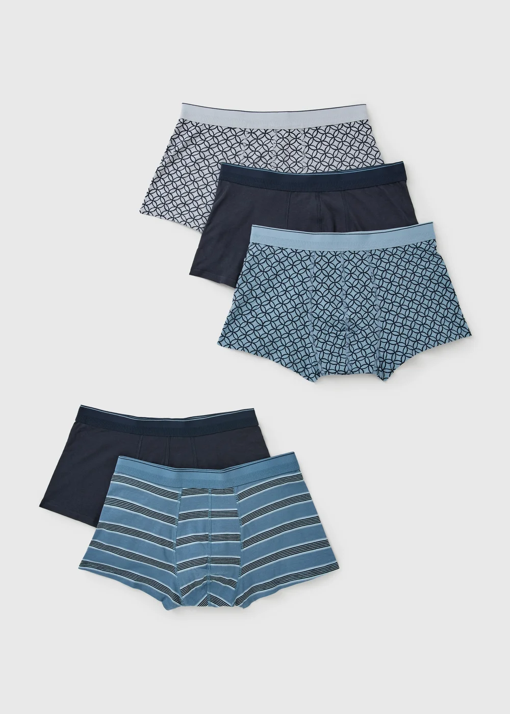 5 Pack Blue Printed Hipster Boxers - S Image 1