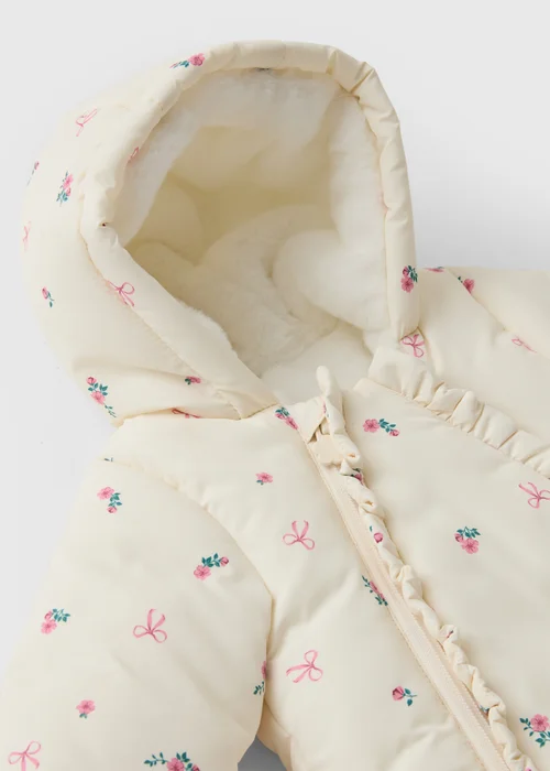 Girls Cream Floral Snowsuit (0-23mths) - Up to 1 Month Image 2