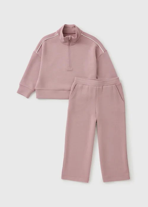 Girls Pink Soft Touch Funnel Neck Top & Jogging Bottoms Set (1-8yrs) - 1-1.5 Yrs Image 1