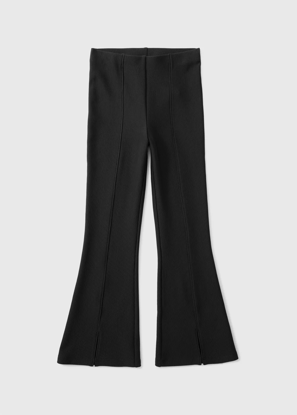 Girls Black Ribbed Flared Leggings (7-15yrs) - 14 Yrs Image 1