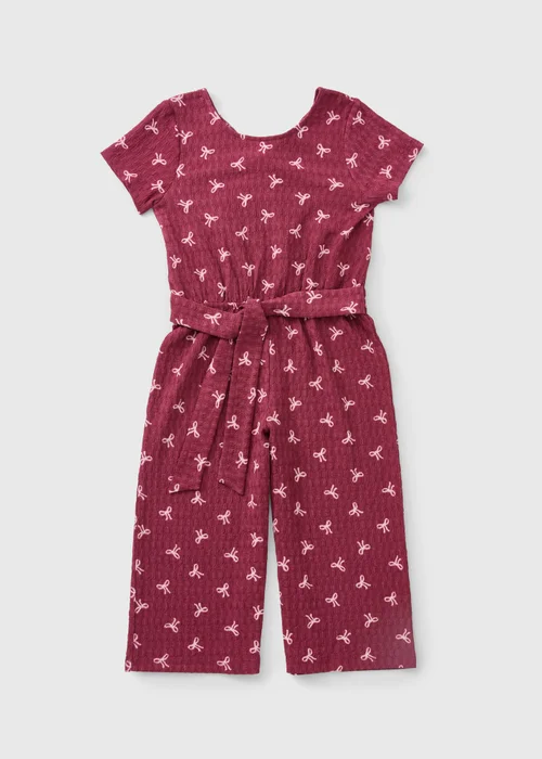 Girls Burgundy Bow Crinkle Jumpsuit (7-15yrs) - 9 Yrs Image 1