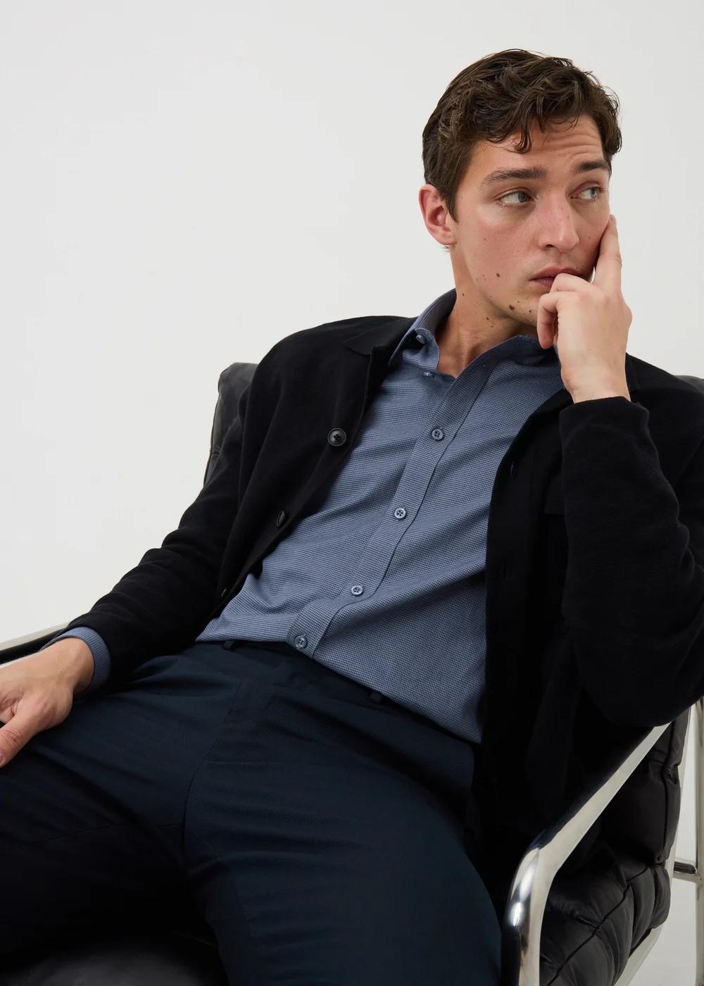 Taylor & Wright Blue Denim Puppytooth Regular Fit Shirt - S Image 4