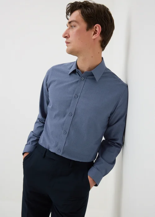 Taylor & Wright Blue Denim Puppytooth Regular Fit Shirt - S Image 1