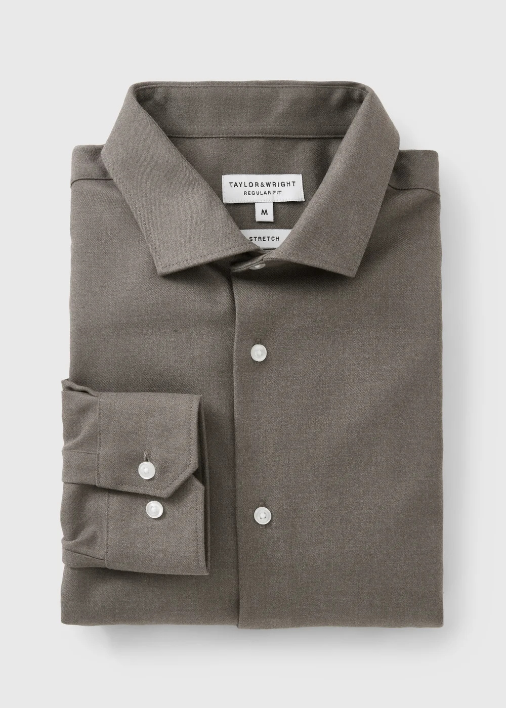 Taylor & Wright Brown Brushed Twill Regular Fit Shirt - S Image 1
