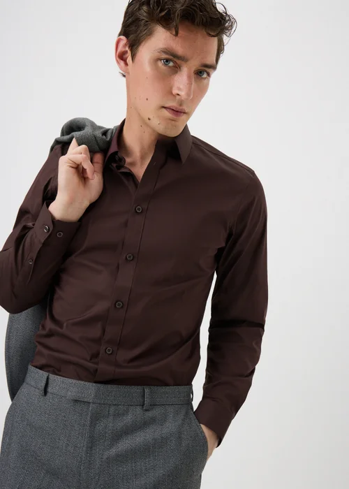 Taylor & Wright Burgundy Performance Slim Fit Shirt - S Image 1