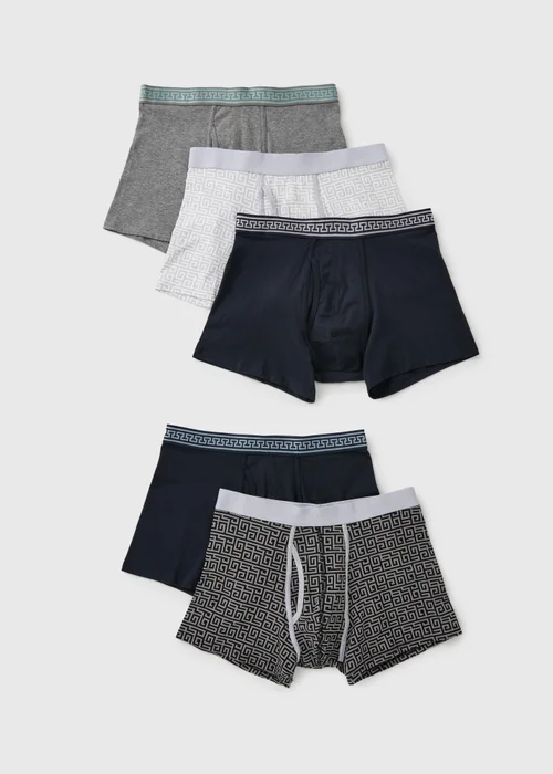 5 Pack Navy Metallic Geometric Print Trunks - S Image 1