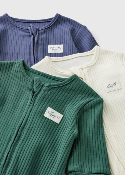 3 Pack Baby Ribbed Sleepsuits (0-18mths) - First Size Image 2