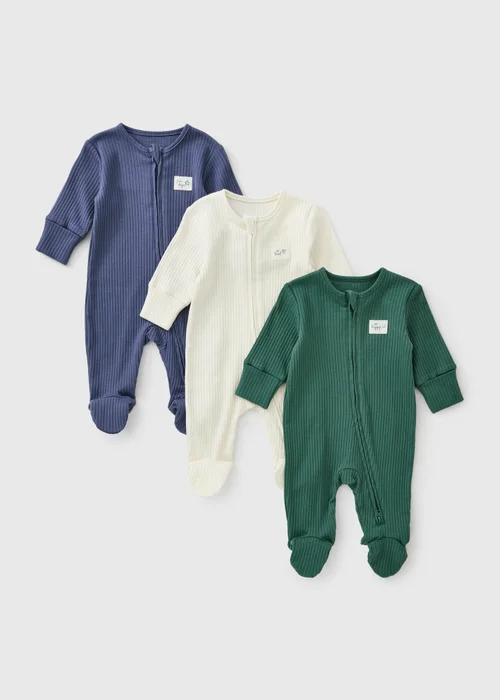3 Pack Baby Ribbed Sleepsuits (0-18mths) - First Size Image 1