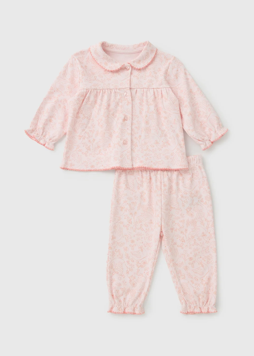 Baby Pink Floral Button Up Pyjama Set (0-23mths) - 6-9 months Image 1