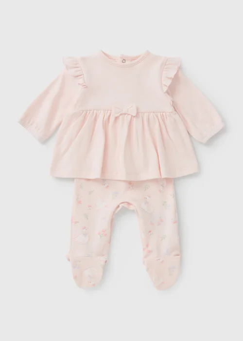 Baby Pink Swan Layette Peplum Sleepsuit (0-18mths) - 9-12 months Image 1