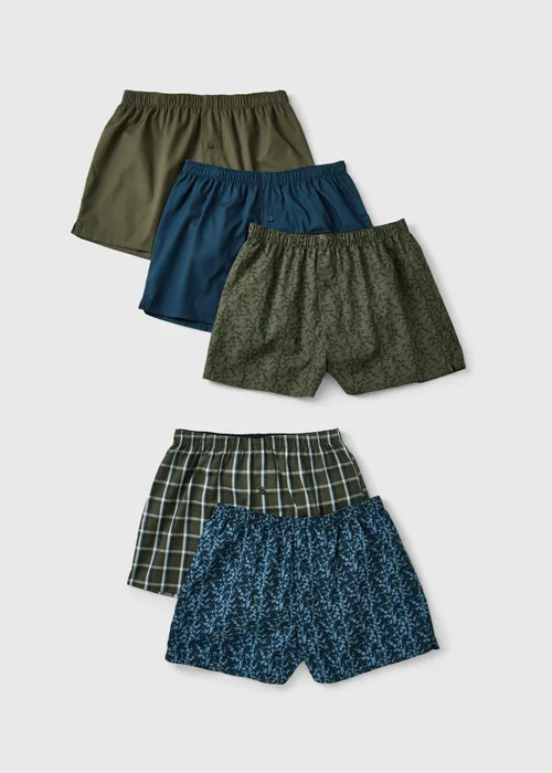 5 Pack Khaki Patterned Woven Boxers - S Image 1