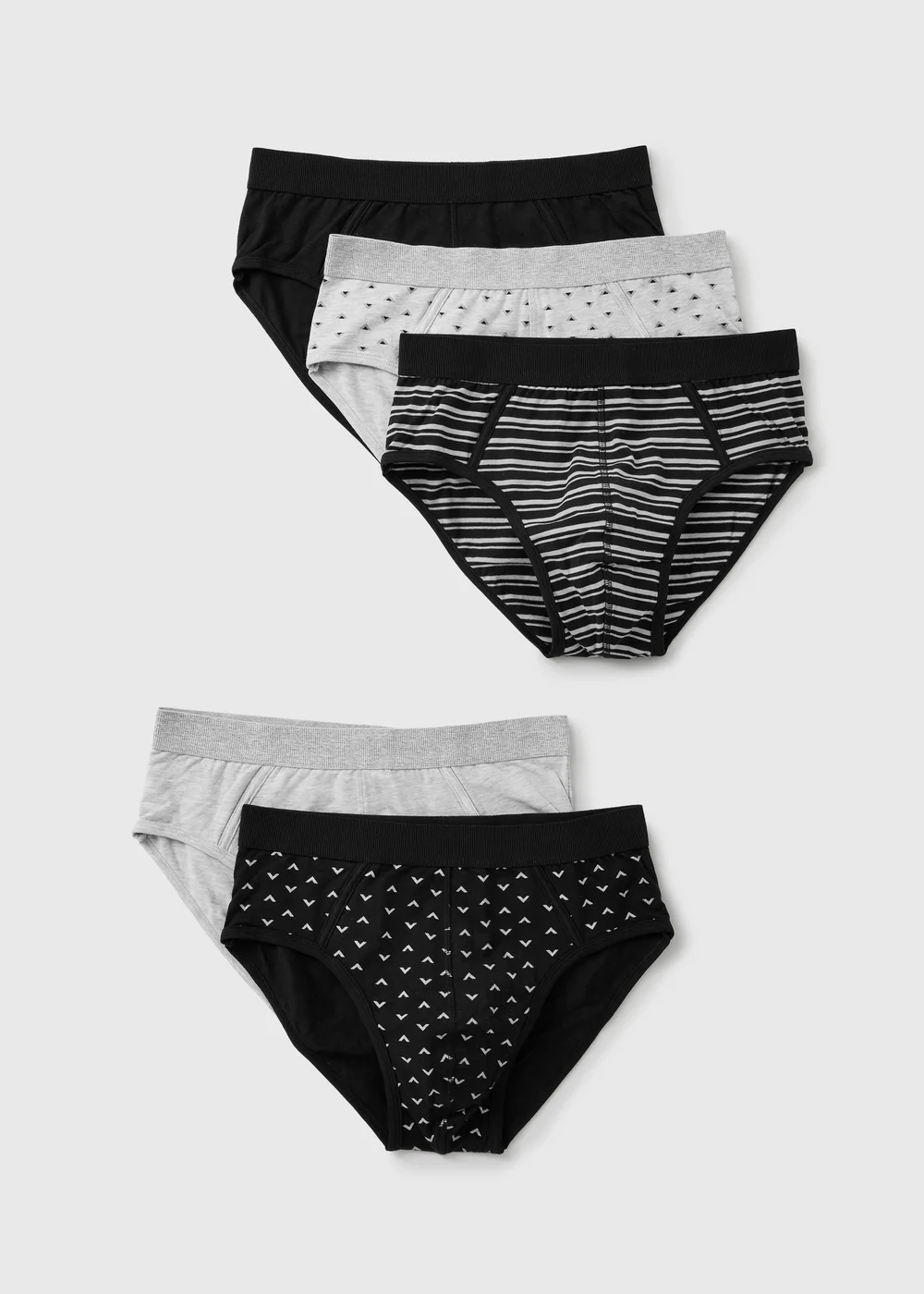 5 Pack Black Geometric Print Briefs - S Image 1