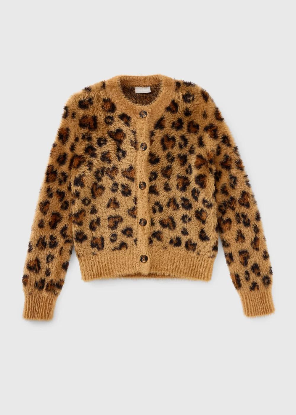 Girls Brown Leopard Fluffy Cardigan (7-15yrs) - 7 Yrs Image 1