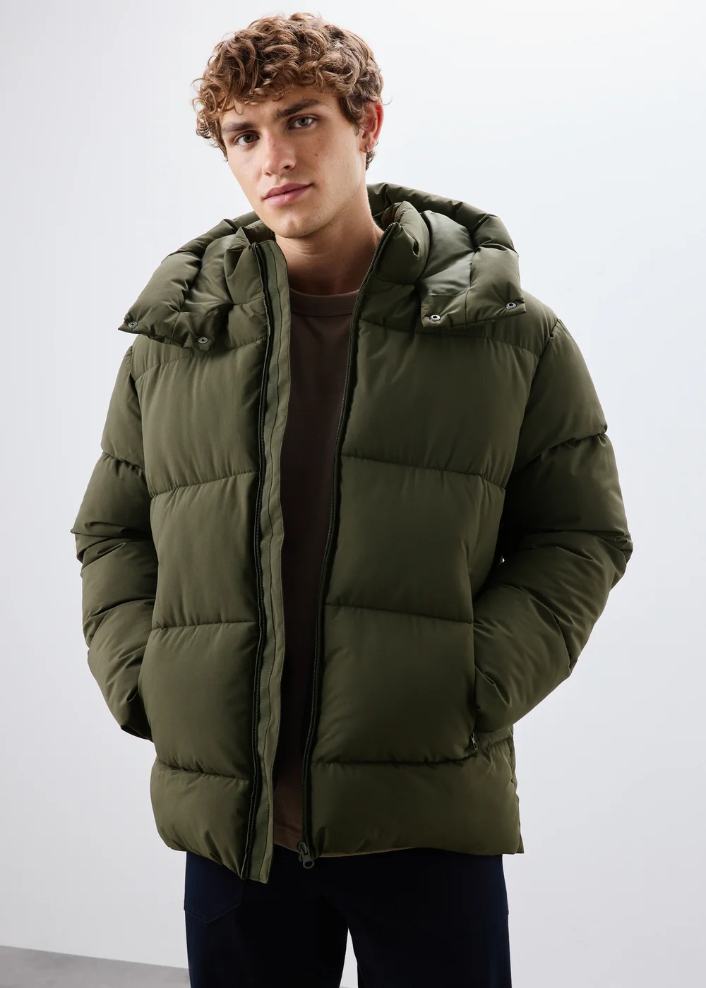 Khaki Mid Length Puffa Coat - XS Image 1