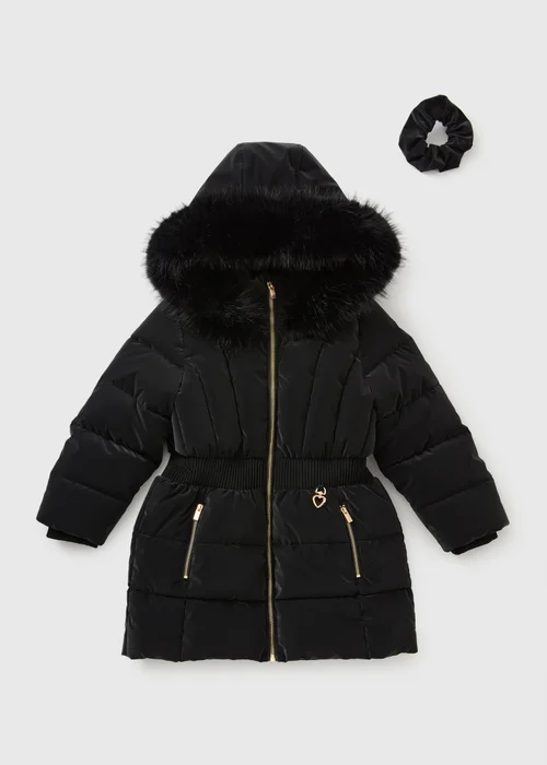 Girls Black Padded School Coat & Scrunchie Set (7-15yrs) - 7 Yrs Image 1
