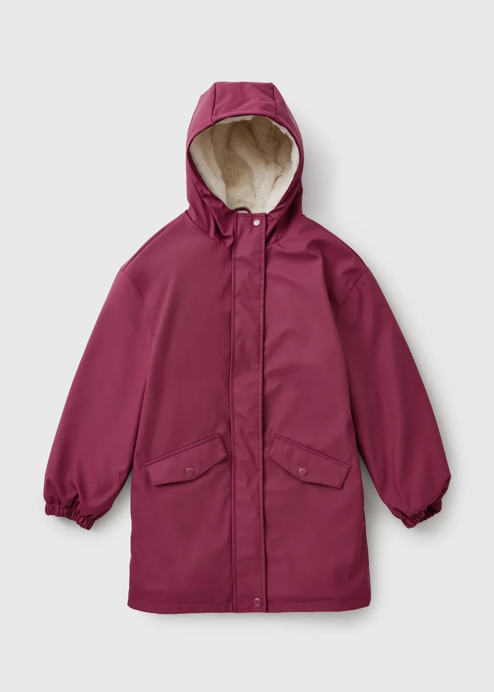 Girls Burgundy Fur Lined Rain Mac (7-15 Yrs) - 7 Yrs Image 1