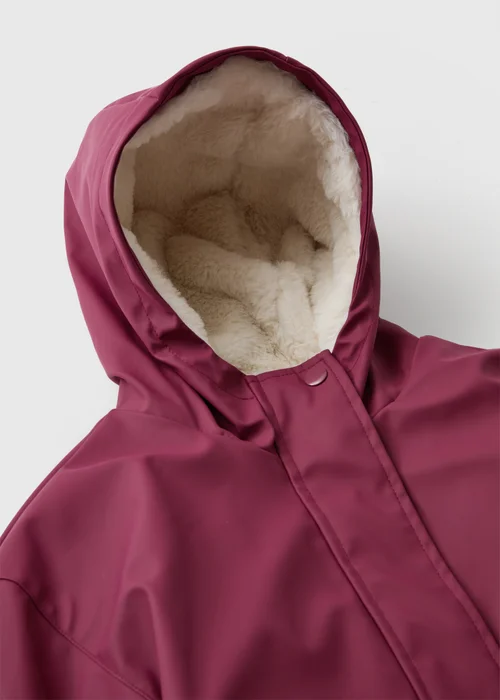 Girls Burgundy Fur Lined Rain Mac (7-15 Yrs) - 7 Yrs Image 2