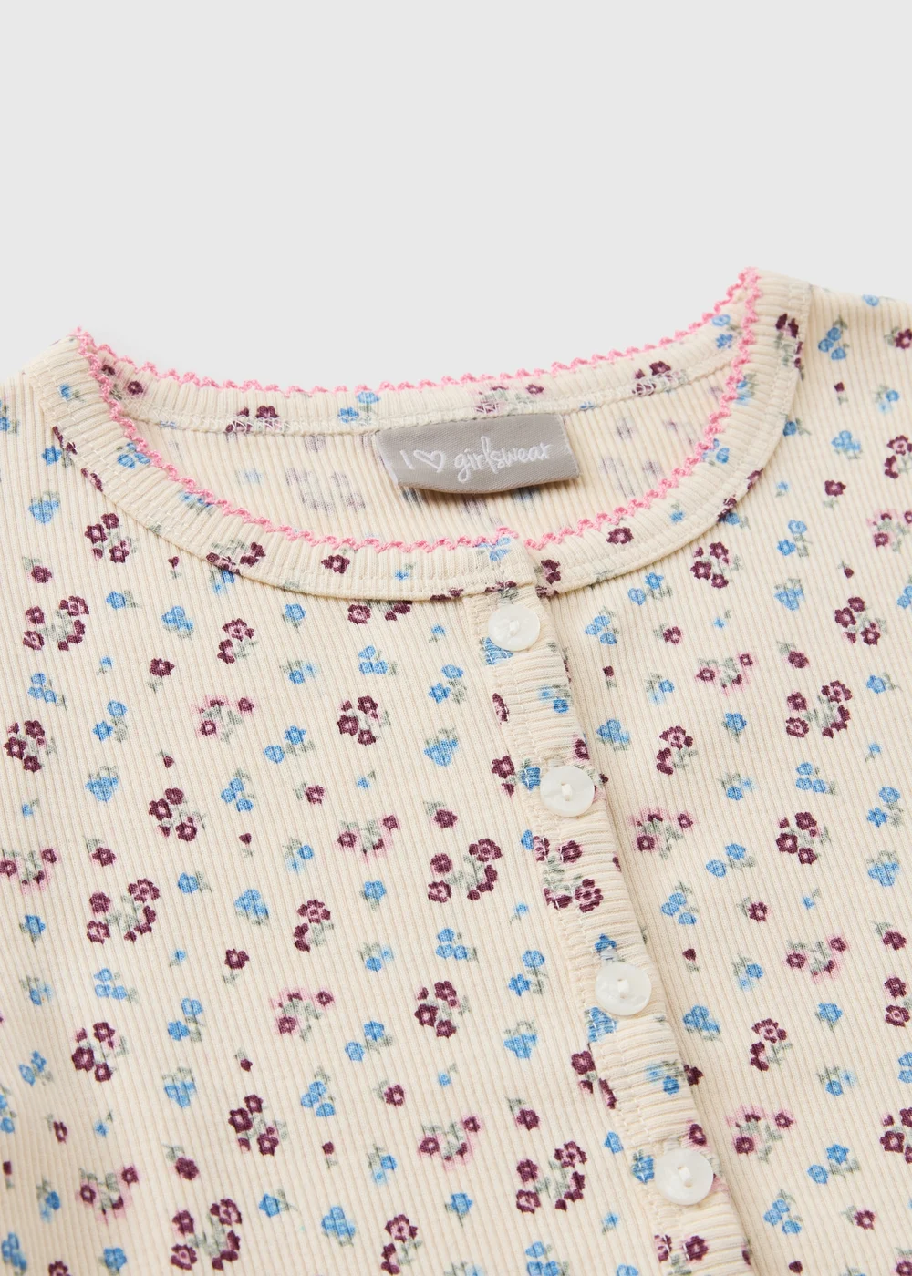 Girls Cream Ditsy Print Button Front T-Shirt (7-15yrs) - 13 Yrs Image 2