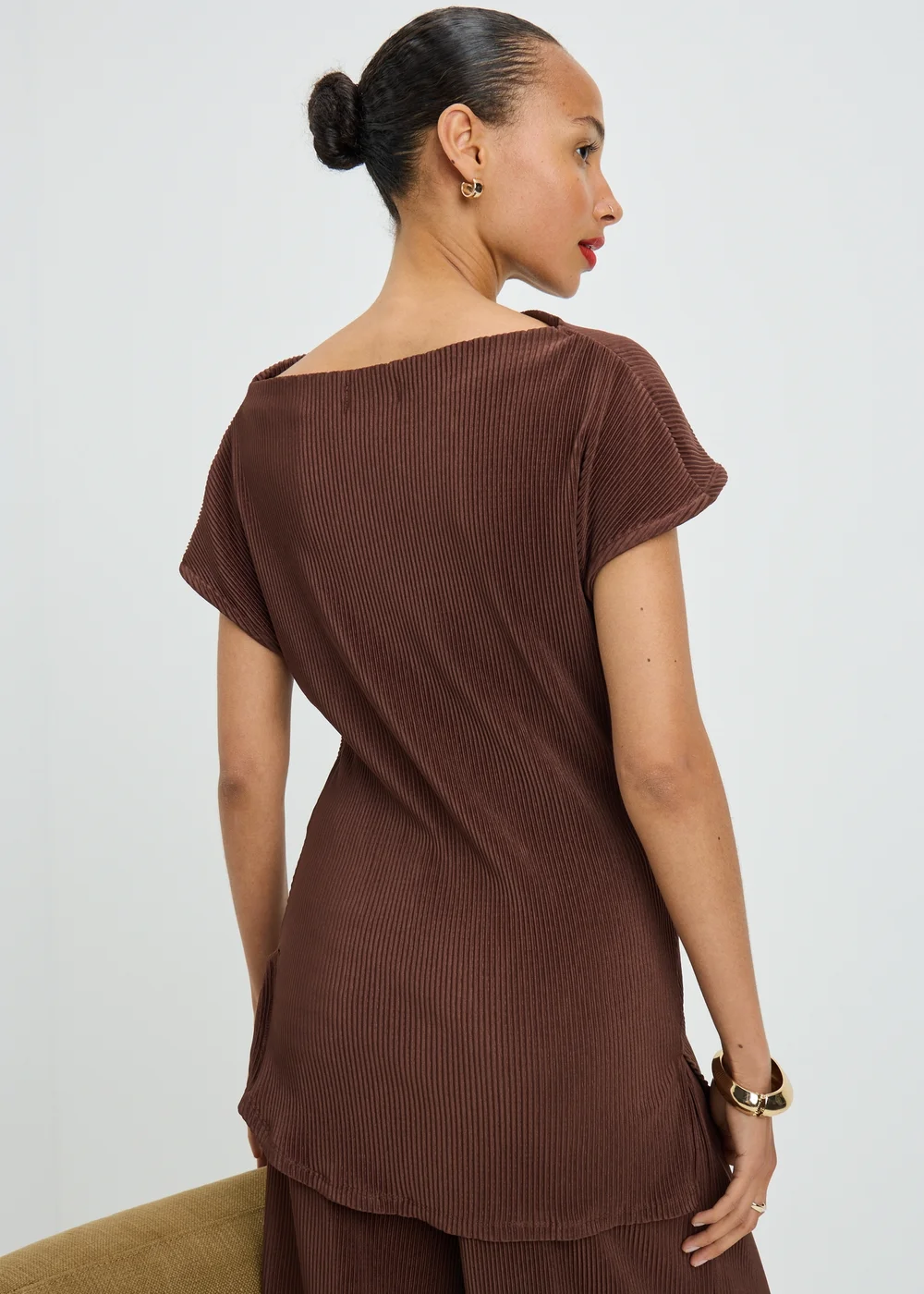 Chocolate Brown Plisse Longline Co Ord Top - 12 Image 2