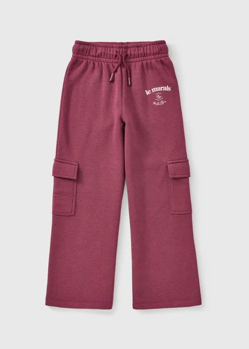 Girls Burgundy Wide Leg Co Ord Jogging Bottoms (7-15yrs) - 11 Yrs Image 1