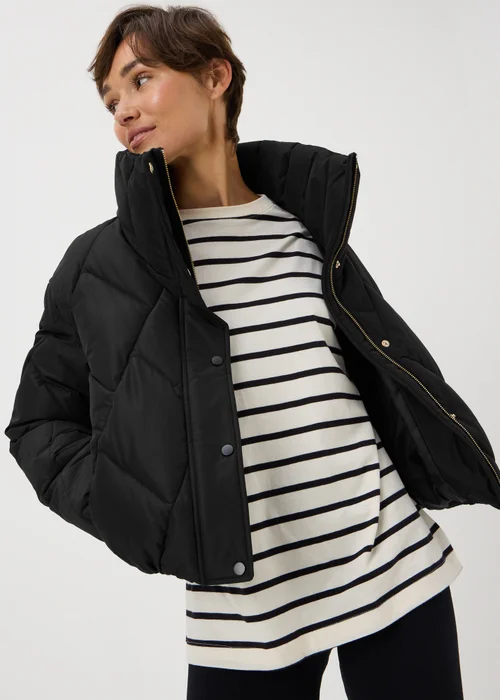 Black Funnel Neck Short Padded Coat - XS Image 1