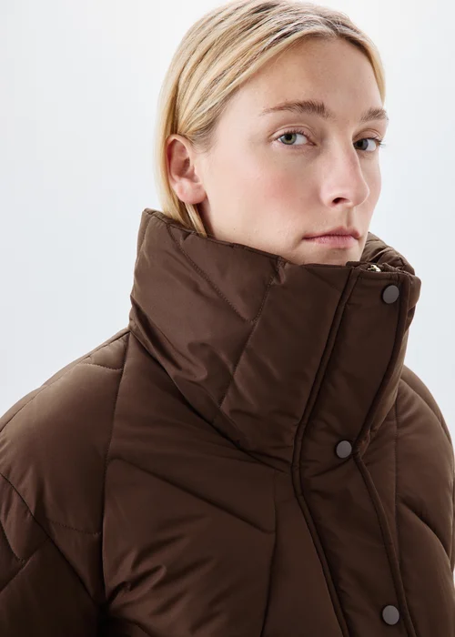 Chocolate Brown Funnel Neck Short Padded Coat - M Image 4