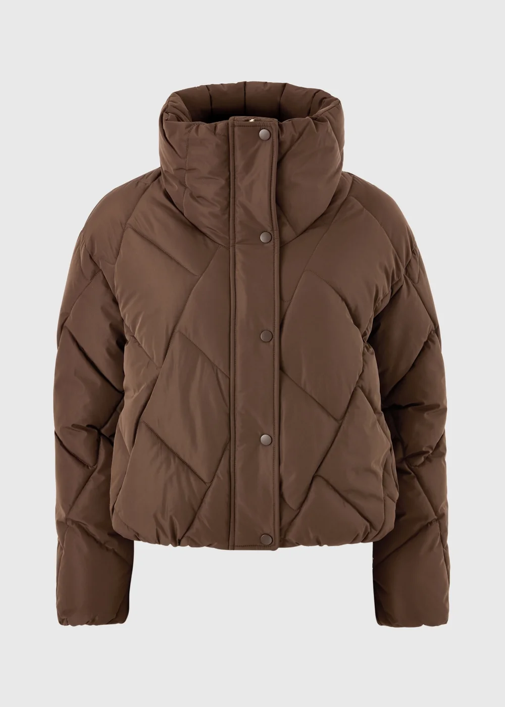 Chocolate Brown Funnel Neck Short Padded Coat - M Image 5
