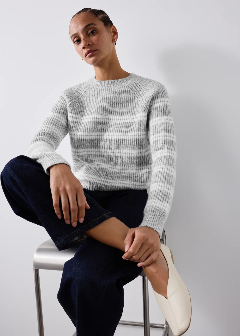 Grey Striped Jumper - XS Image 1