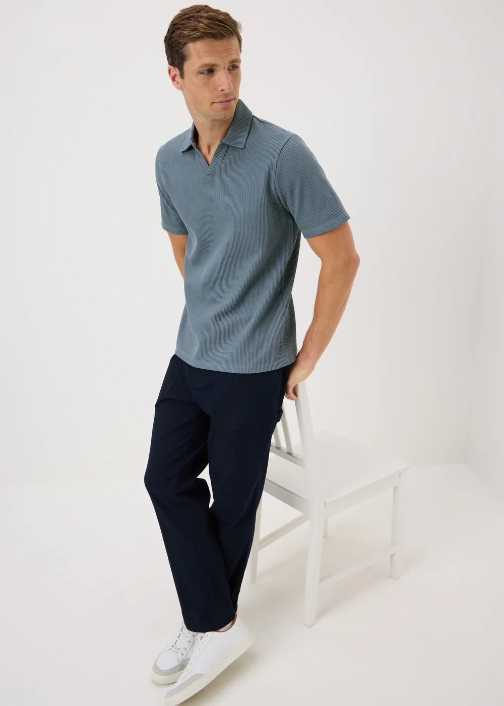 Blue Ribbed Polo Shirt - XS Image 2