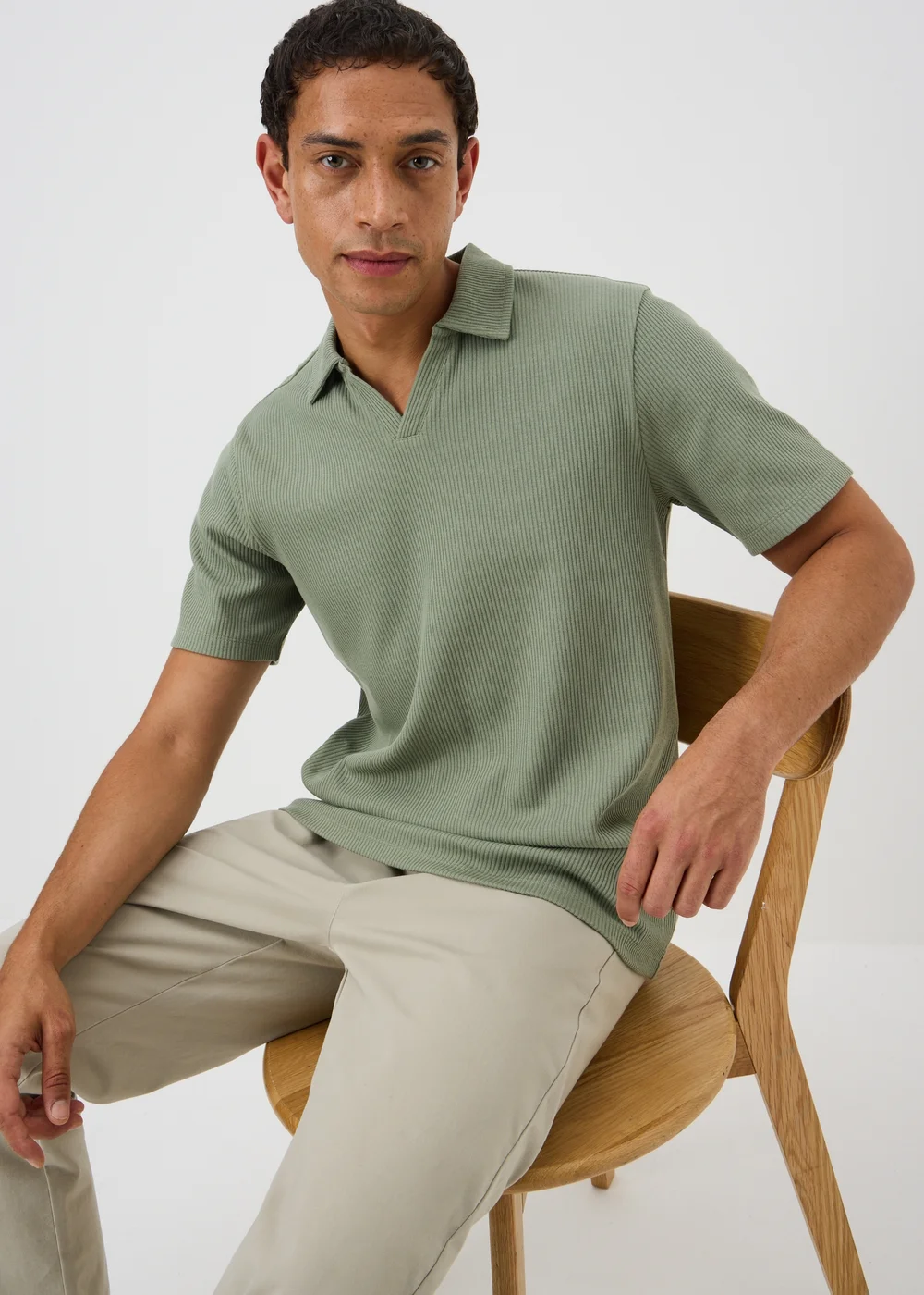 Sage Green Ribbed Polo Shirt - XS Image 1
