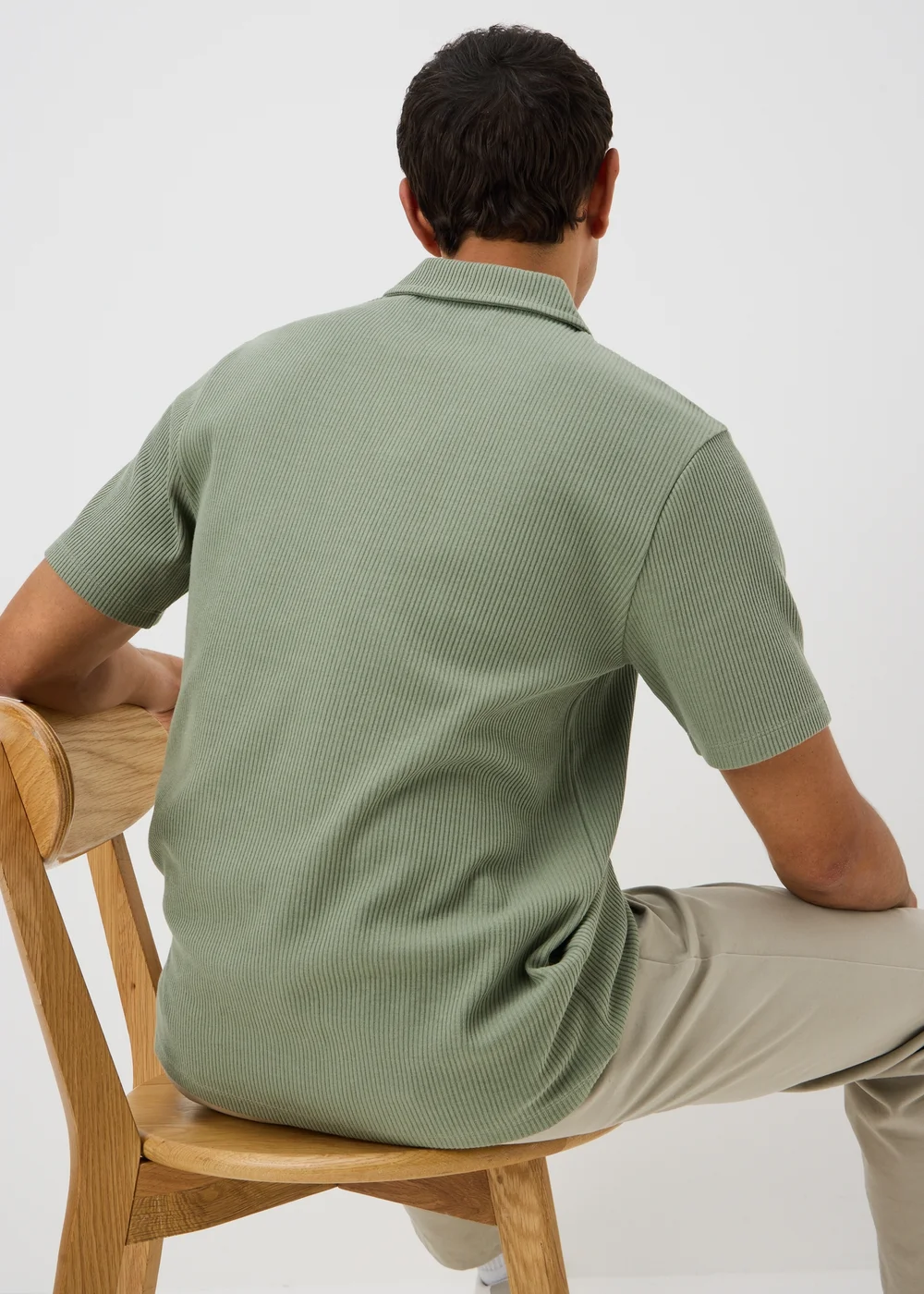 Sage Green Ribbed Polo Shirt - XS Image 2