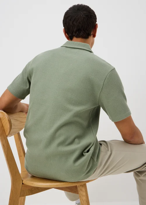 Sage Green Ribbed Polo Shirt - XS Image 2