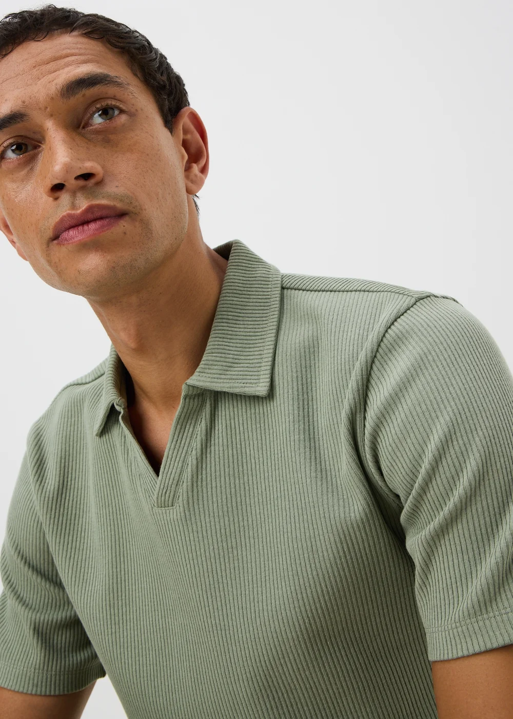 Sage Green Ribbed Polo Shirt - XS Image 3