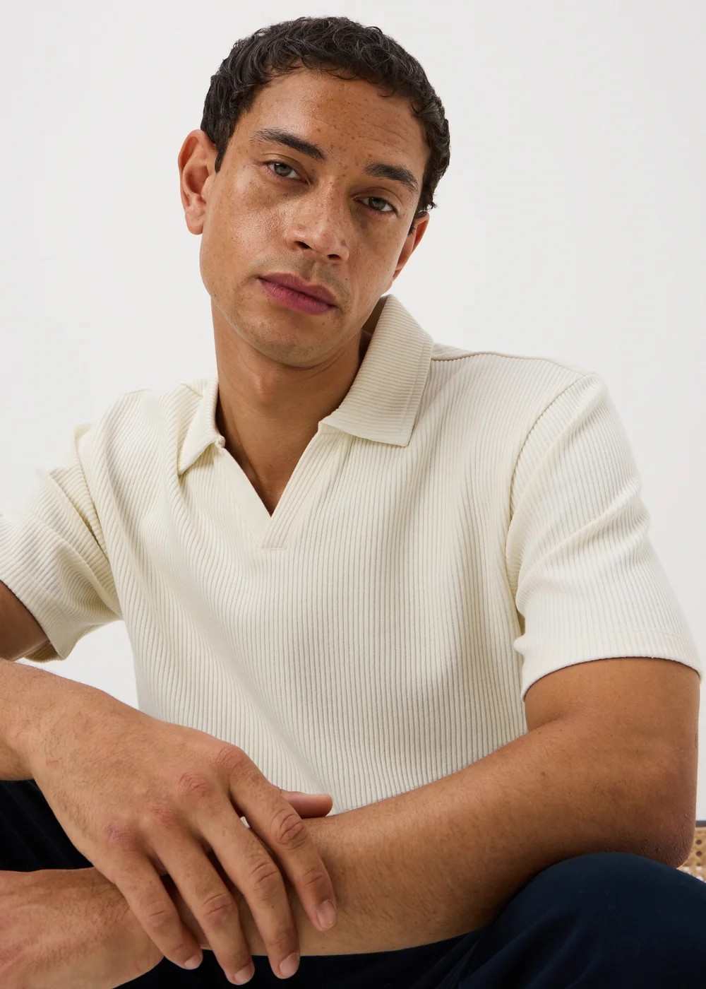 Cream Ribbed Polo - 2XL Image 3