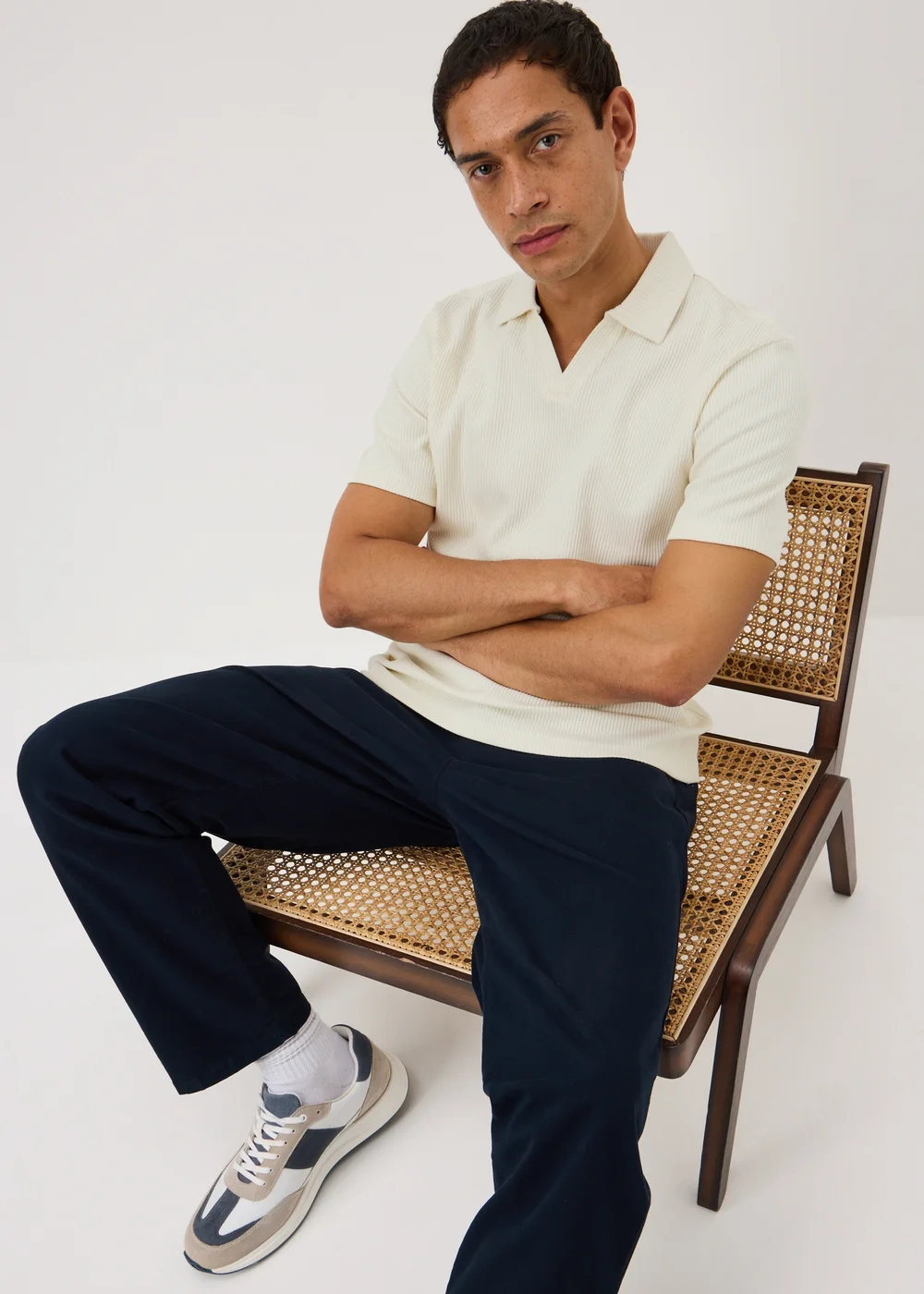 Cream Ribbed Polo - 2XL Image 1
