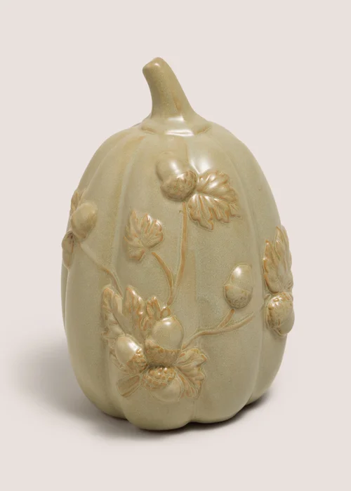 Green Ceramic Floral Pumpkin Ornament Image 1